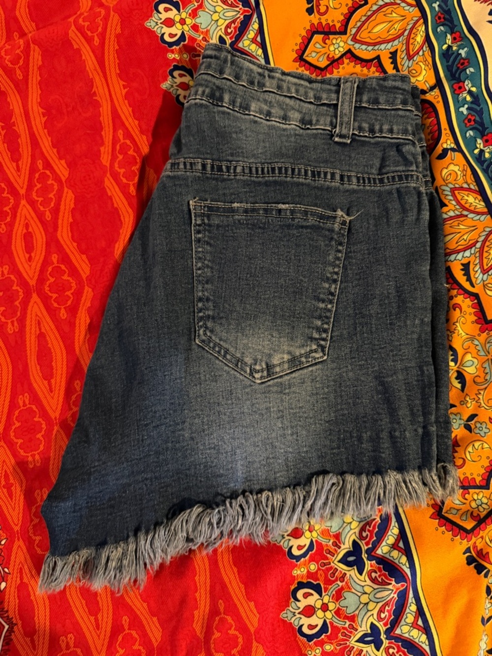 Blue Denim Fringe Hem Hight Waisted Jean Shorts
